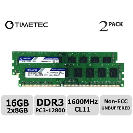 Timetec Hynix IC 16GB Kit (2x8GB) DDR3L 1600MHz PC3L-12800 Non ECC Unbuffered 1.35V/1.5V CL11 2Rx8 Dual Rank 240 Pin UDIMM Desktop Memory Ram Module Upgrade (16GB Kit (2x8GB))