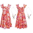 thumbnail image 1 of Moggemol Robe d'Été Décontractée pour Filles avec Collier, Imprimé Floral Bohème, Robe Soleil, Tenue de Plage pour les Vacances, Rouge 150, 1 of 6