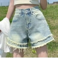 thumbnail image 6 of Women's High Waisted Raw Edge Denim Shorts Wide Leg Loose Fit Summer 2025 Retro Washed Jean Shorts with A-Line Versatile Hot Pants, 6 of 9