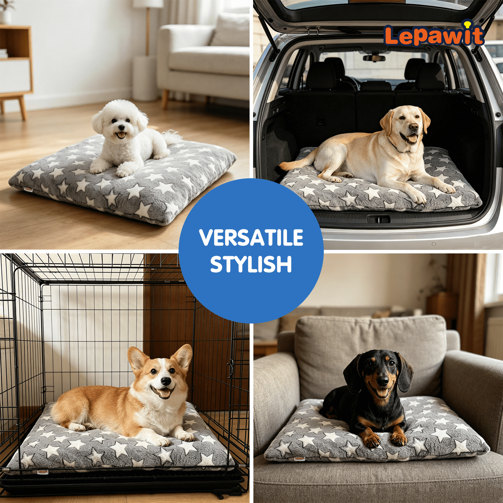 Lepawit Dog Cushion for Small & Medium Dogs, Non-Slip Pet Sleeping Pad, Soft & Durable Washable Dog Bed for Indoor & Outdoor Use