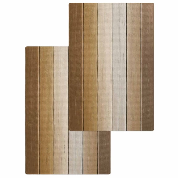 Brown Ombre Hand Towels Set, Waffle Weave Kitchen Towels 2 Pieces, Vintage Country Wooden Microfiber Hair Face Bath Tea Towel Absorbent Quick Drying Cleaning Dish Cloths, 15.7"x23.6"