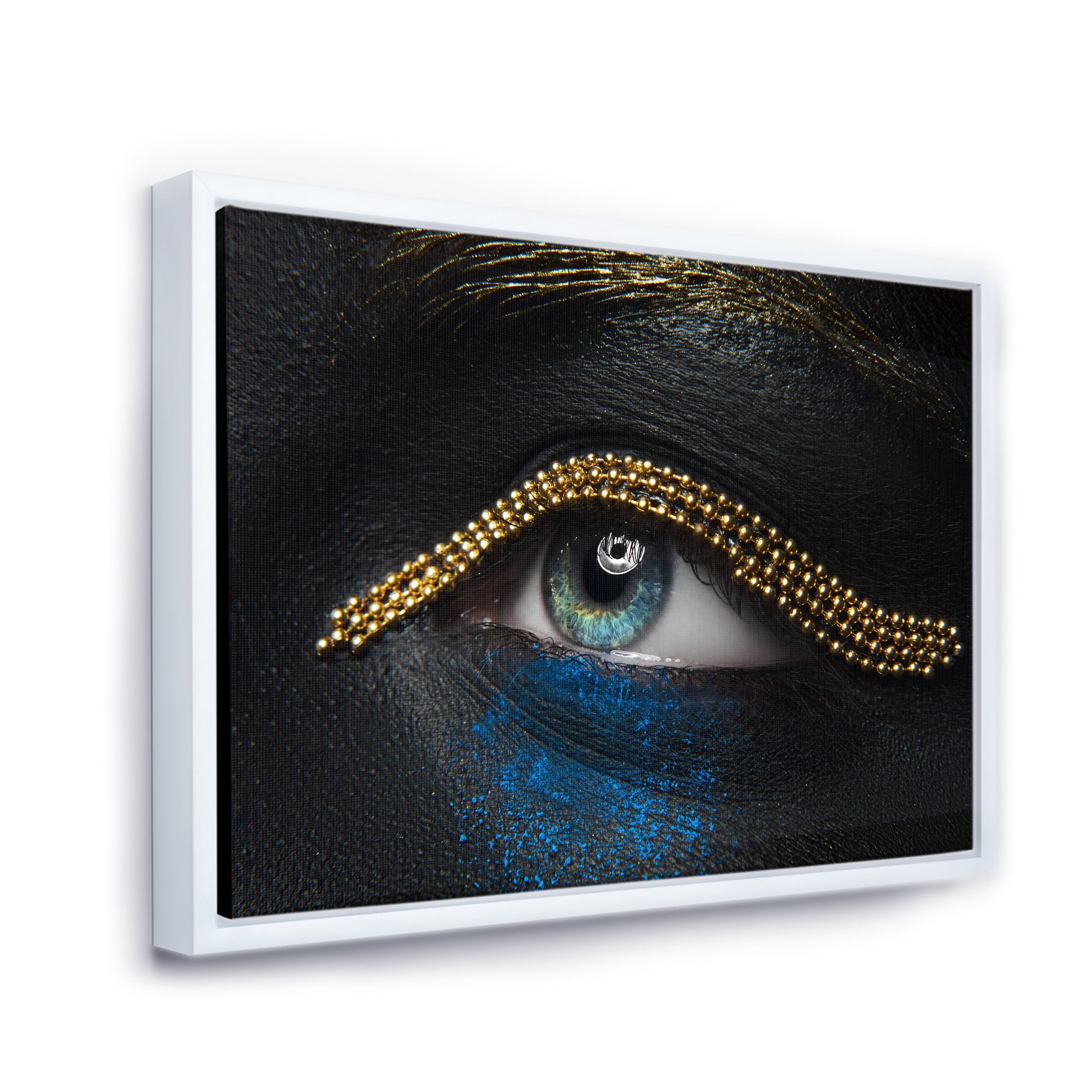 Woman Eyes With Black Skin With A Gold Chain 40 in x 30 in Framed Photography Canvas Art Print, by Designart