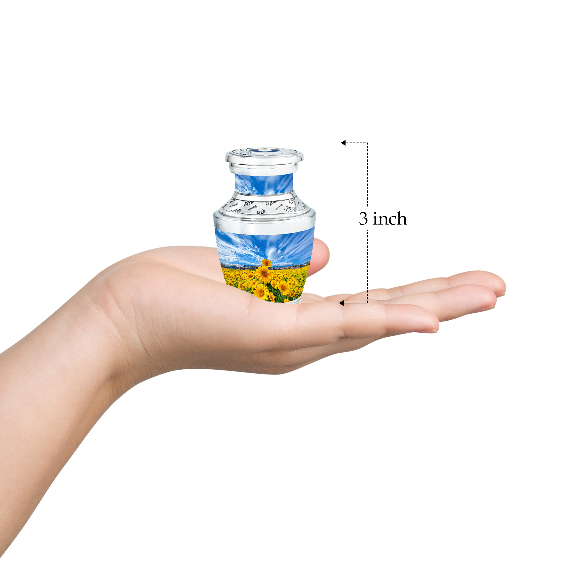 MUKTIVE Sunflowers Handcrafted Men Cremation Urns for Ashes for Funeral & Burial, Keepsake Blue Urns for Human Ashes Adult Female & Male, 3 Inch, 3 Cubic Inches Capacity