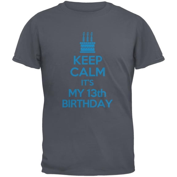 Keep Calm 13th Birthday Boy Charcoal Youth T-Shirt - Youth Small