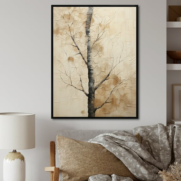 Designart "Beige Oak Tree Solitude IV" Tree Oak Floater Framed Canvas Wall Art