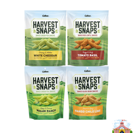 Variety Pack Harvest Snaps Veggie Chips - White Cheddar, Wasabi Ranch, Tomato Basil, Mango Chili Lime - Healthy Gluten-Free Snacks - Low Carb, High Protein, Crunchy Veggie Snack - 4 Pack