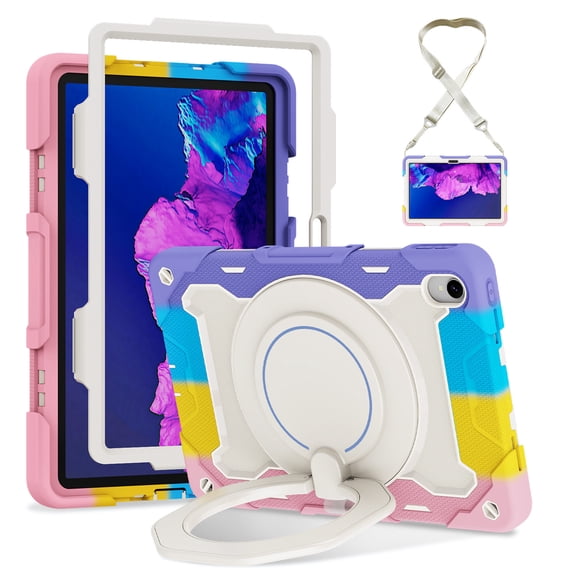 FJLBDE Case for Lenovo Tab P11/Tab P11 Plus 11 inch with 360 Kickstand, Shoulder Strap Carrying Protective Cover, Multicolor Pink