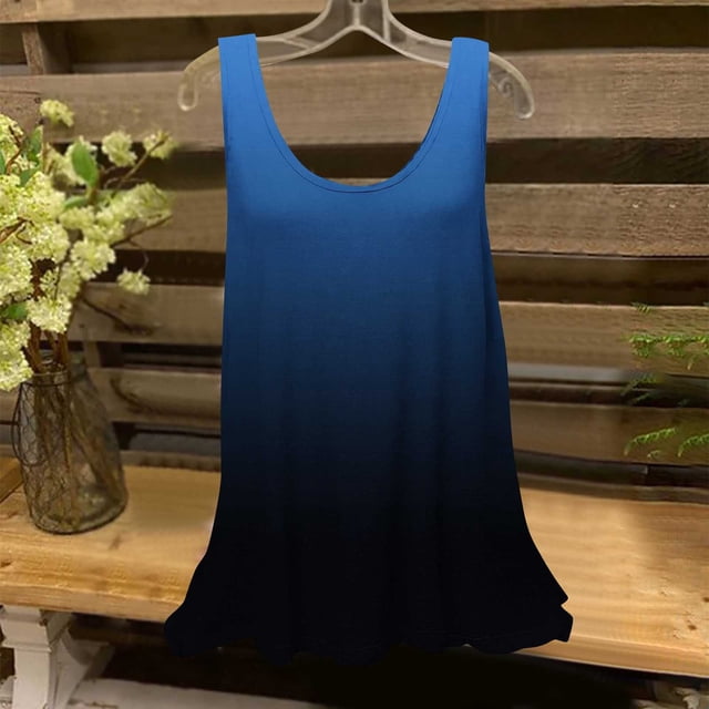 Clearance Staron Womens Summer Tops Casual Soft Trendy Tops Round Neck Sleeveless Gradient Flowy Blouses Basic Spring Summer Loose Fit Tank Tops