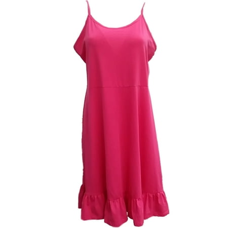Ouges - Womens Hot Pink Ruffle Fit & Flare Dress Spaghetti Strap Tank ...