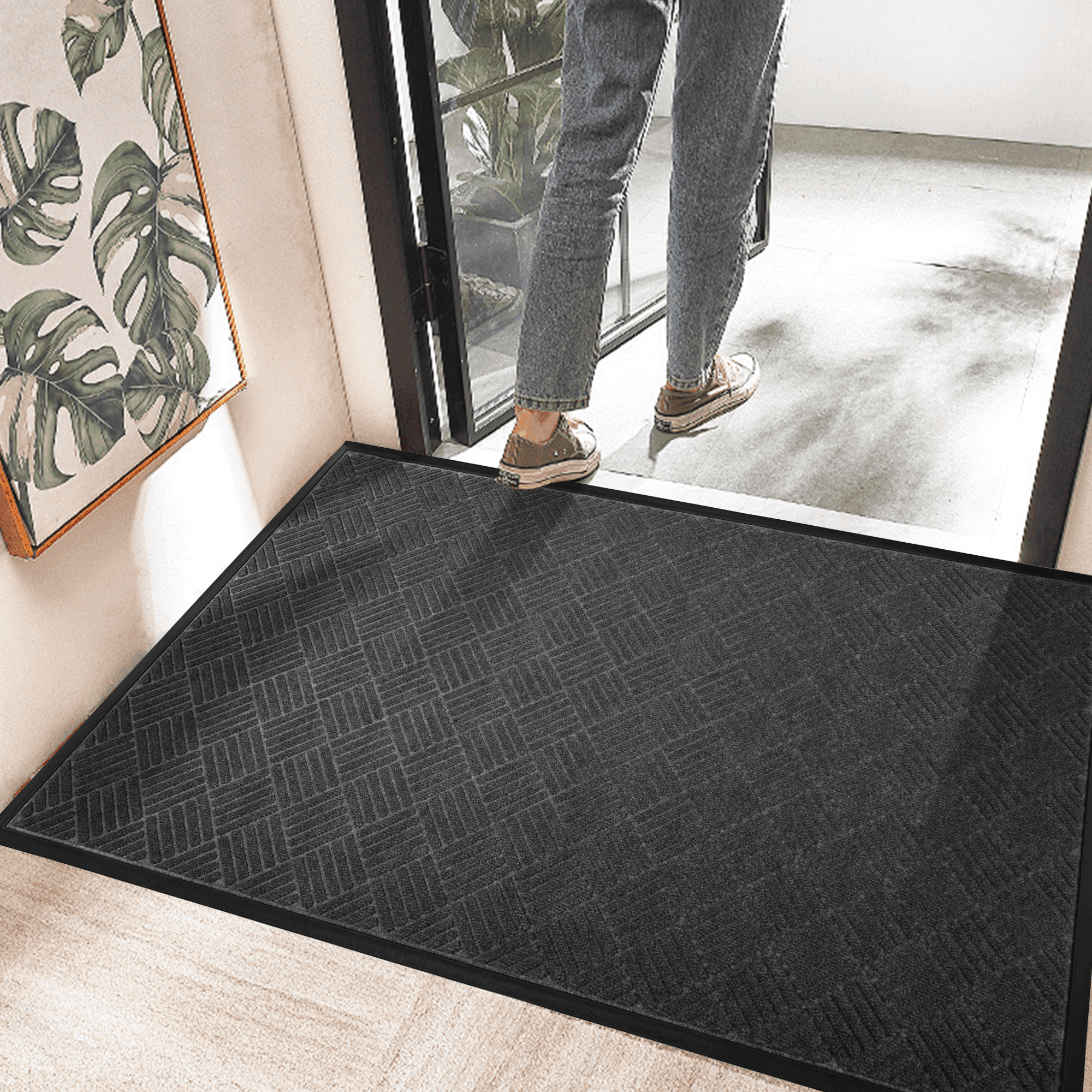 OVYEOFR Entrance Door Mat, 3' x 5' Crosshatch Texture Doormat with Rubber Backing, Indoor/Outdoor, Gray