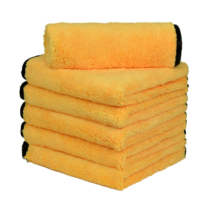 6pcs Elite Microfiber Towel Soft Plush Cleaning Rag 16"x16" Black/red Trim 