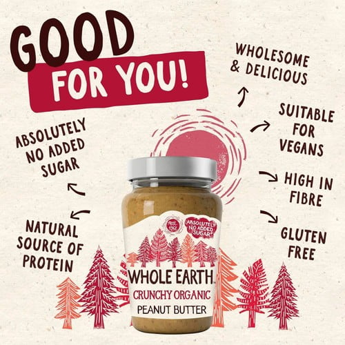 Whole Earth Organic Crunchy Peanut Butter 340g, British Import (Pack of 2)