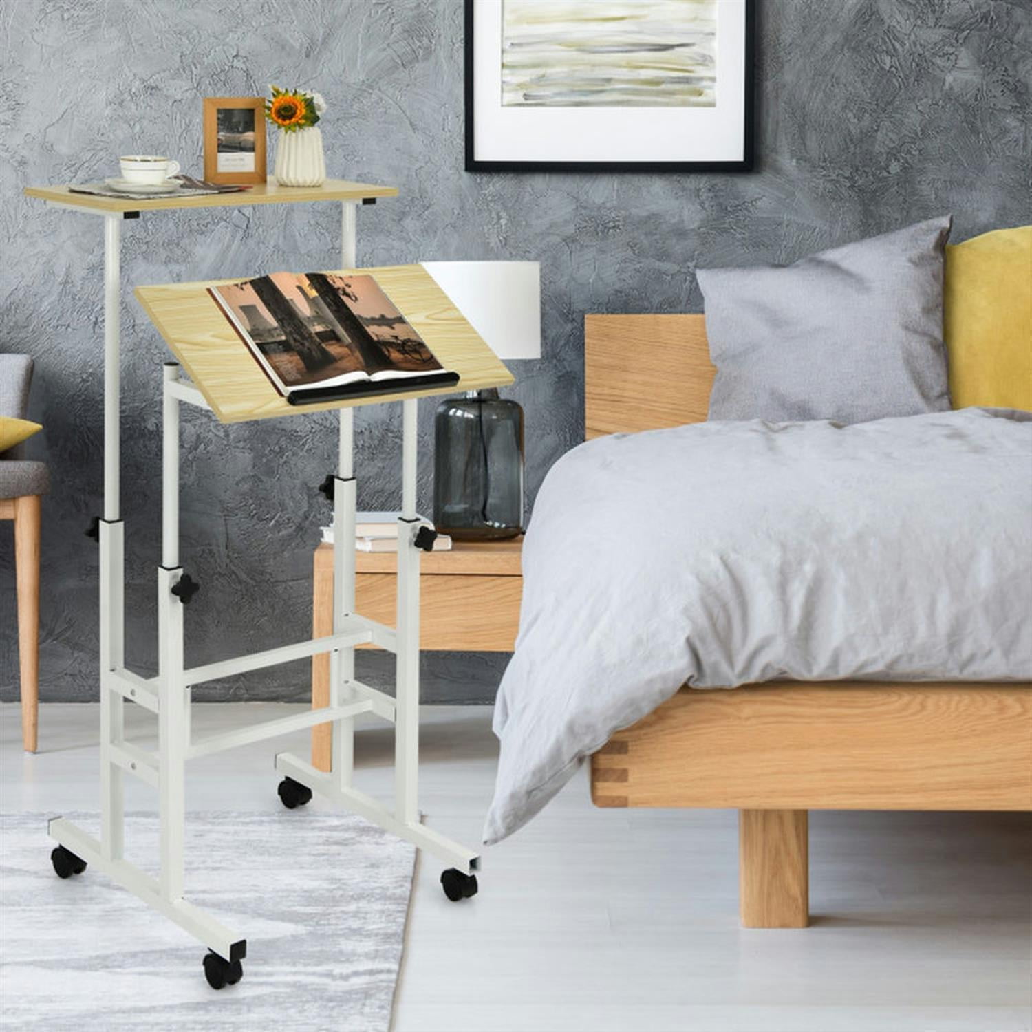 Demi Bonn Height Adjustable Mobile Standing Desk with Rolling Wheels for Office and Home, Laptop Workstation for Laptops, Books, Tablets, and Art, Beige