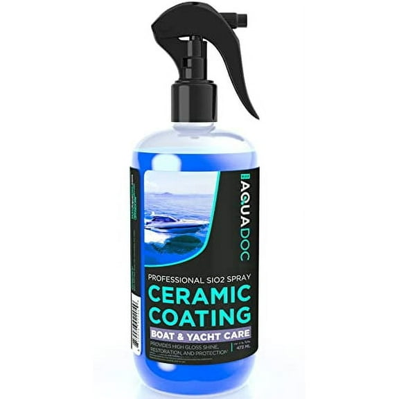 Boat Cleaner Wax - Ceramic Sio2 Sealant & Boat Ceramic Coating Spray, Exterior Boat Cleaner - Water Spot Remover, Boat UV Protectant Spray & Marine Wax for Boats to get a Glossy Shine - AquaDoc 16oz