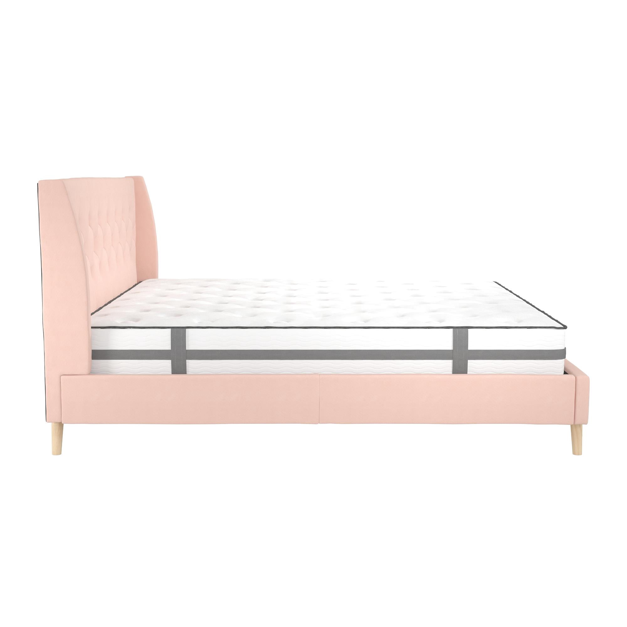 Novogratz Her Majesty Tufted Upholstered Bed Frame, King, Pink Linen