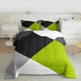thumbnail image 3 of Manfei Green Black White Bedding Comforter Set,Modern Minimalist Geometric Twin Comforter Sets,Patchwork Checkered Bedding Set For Teens,Ultra Soft Home Decor Reversible,2 Pieces, 3 of 9