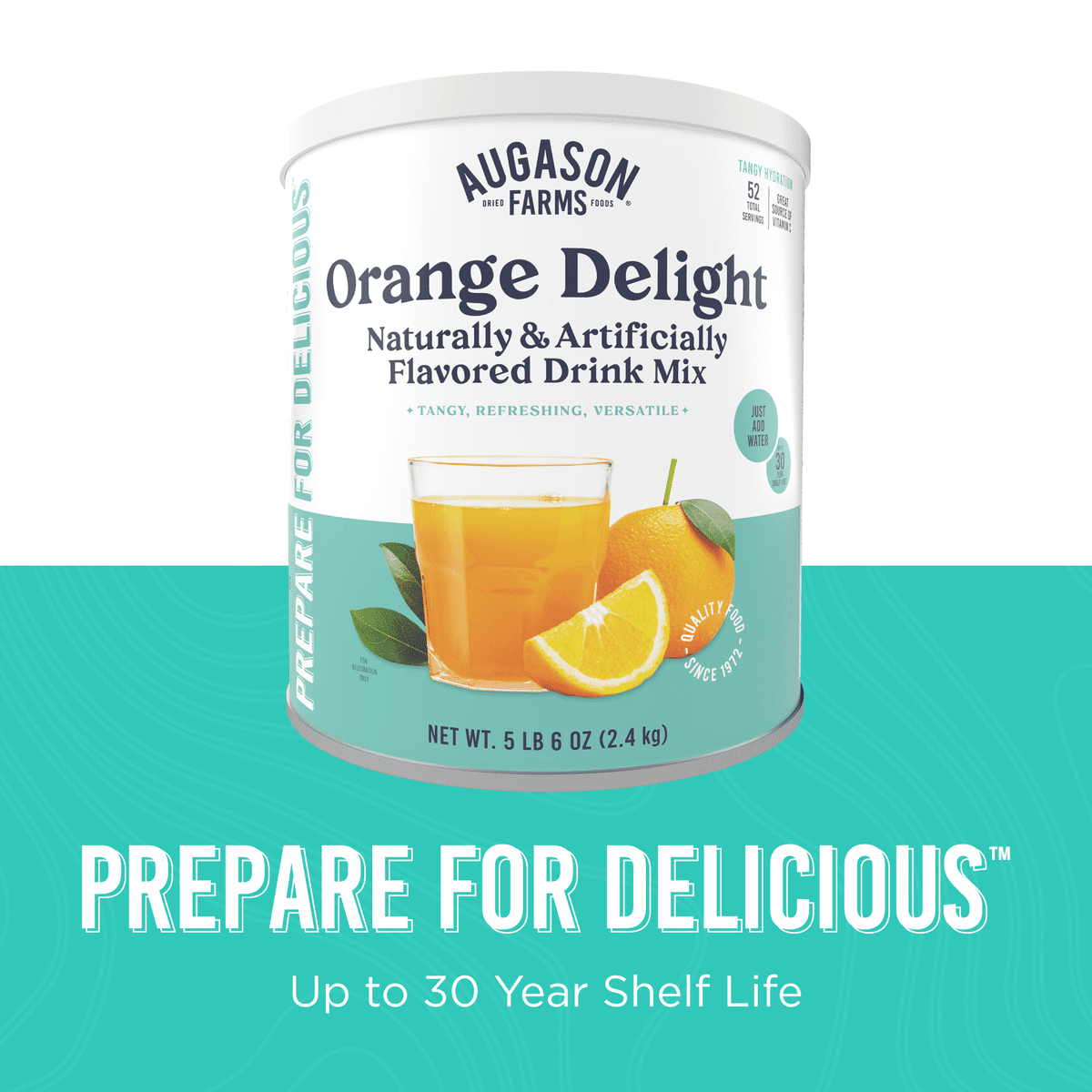 Orange Delight Flavored Drink Mix, 52 Servings, 30 Year Shelf Life, Certified Gluten Free, Good Source of Vitamin C - Canned Orange Citrus Flavor Drink Mix Powder, Emergency Food Supplies