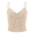 thumbnail image 4 of Wang6 Women Spaghetti Strap Camisole Tops Ribbed Double Layer Lace Tank Tops Trendy Sleeveless V Neck Stretchy Cami T Shirts Undershirts Beige XL, 4 of 5
