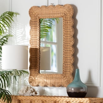 bali & pari Hasana Boho Wall Mirror, Handwoven Scallop Natural