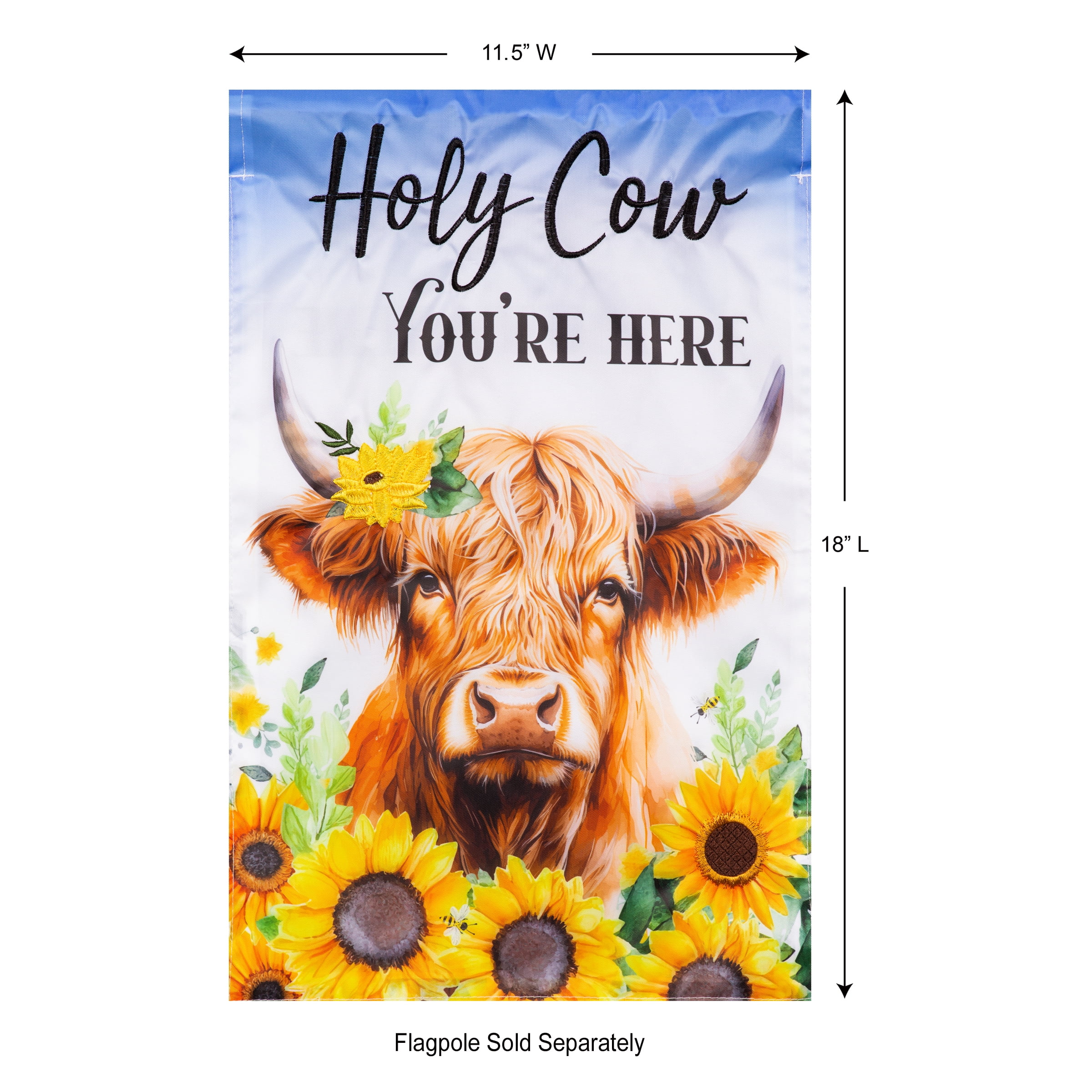 (2 pack) Meadow Creek 11.5" x 18" Holy Cow You're Here Highland Cow Outdoor Yard Flag