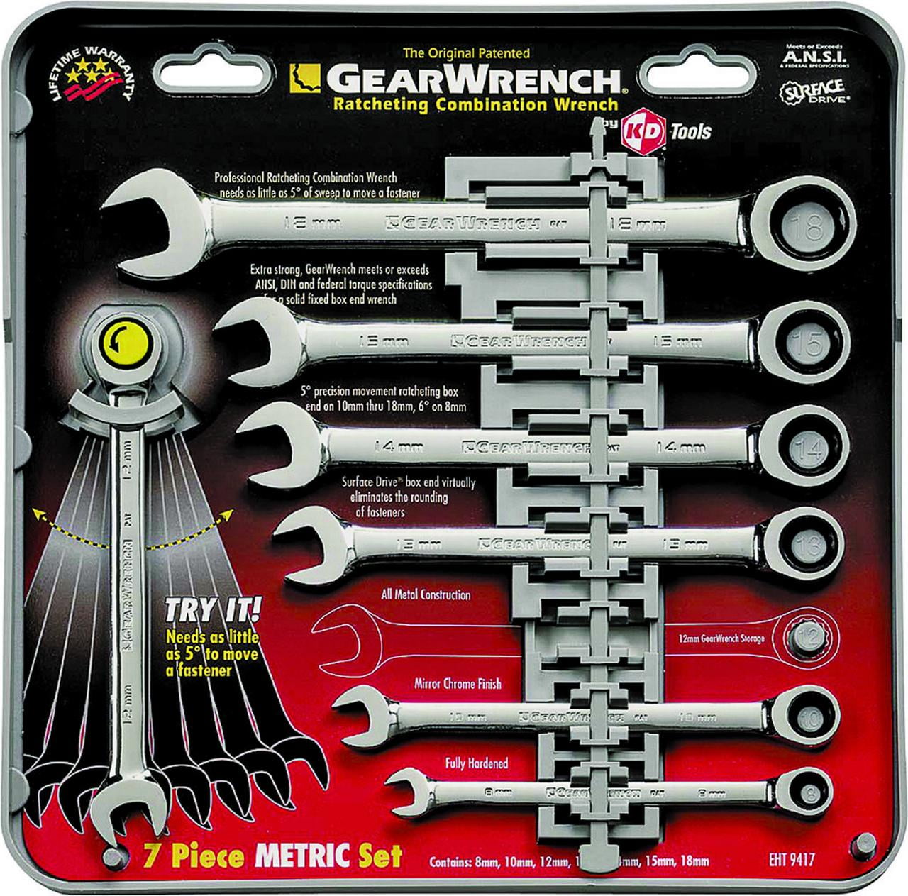 New GearWrench 9417 7 Piece Ratcheting Metric Gear Wrench Set,Each
