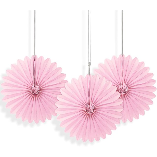 6" Mini Light Pink Tissue Paper Fan Decorations, 3ct