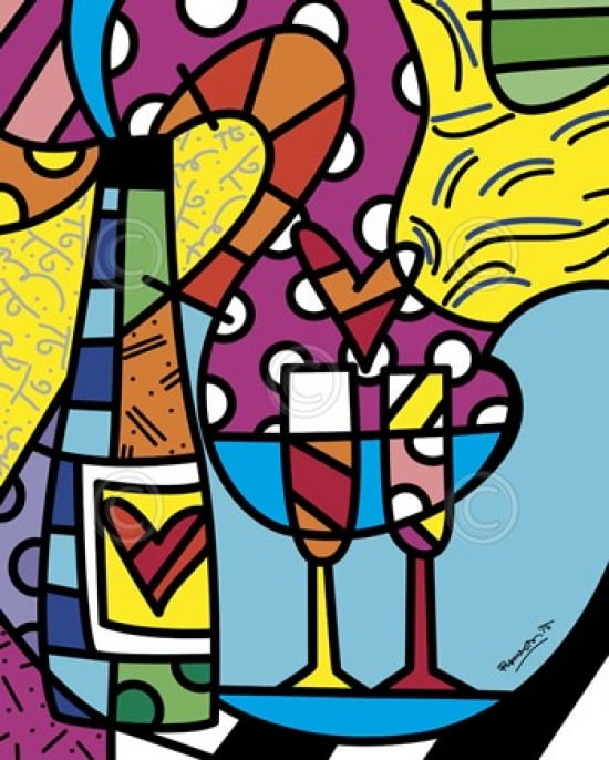 Cheers by Romero Britto Art Print Wine Cocktail Bar Kitchen Pop Poster 11x14