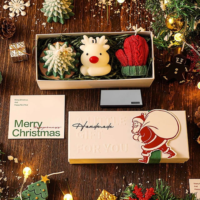 Xihbxyly Velas de Aromaterapia Navideñas, Cera Perfumada Premium, Diseño de Cabaña de Árbol y Ciervo Milu, Caja de Regalo Festiva, Elegante Decoración para El Hogar, Perfectas para Fiestas Navideñas,