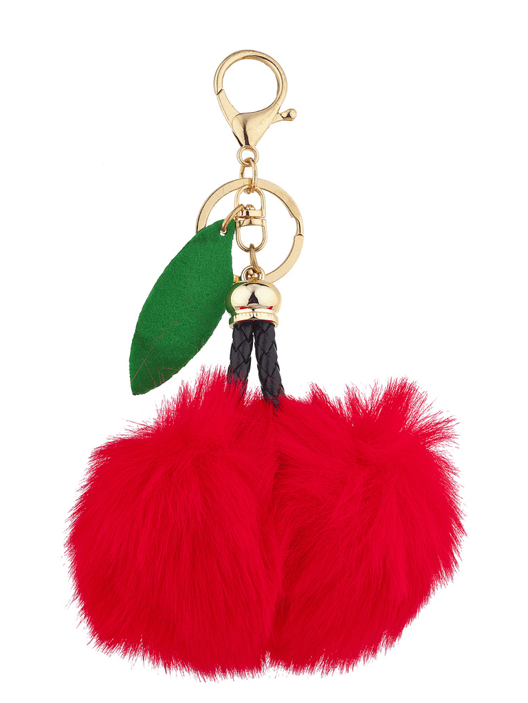 red fur pom pom keychain