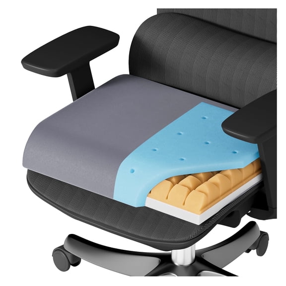 Vcomsoft Gel-Infused Seat Cushions  3-Layer Breathable Seat pad  4'' Thick with Handle for Wheelchair, Office Chair,Gaming Chair & Car Seat –Cooling  Support Coccyx& Sciatica Relief( Grey)