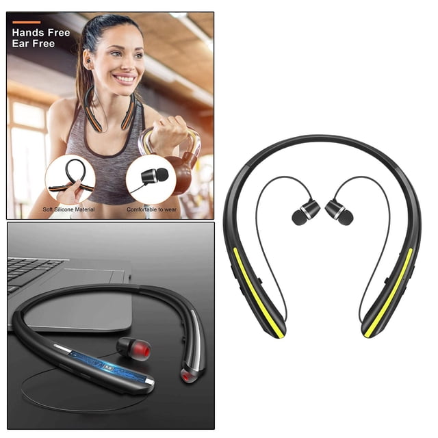 Auriculares Auriculares Inalámbricos Retráctiles Banda para El Cuello Cancelación de Ruido Todo El Día Batería 20 tiempo de tiempo de tiempo de Tiempo de para - Amarillo