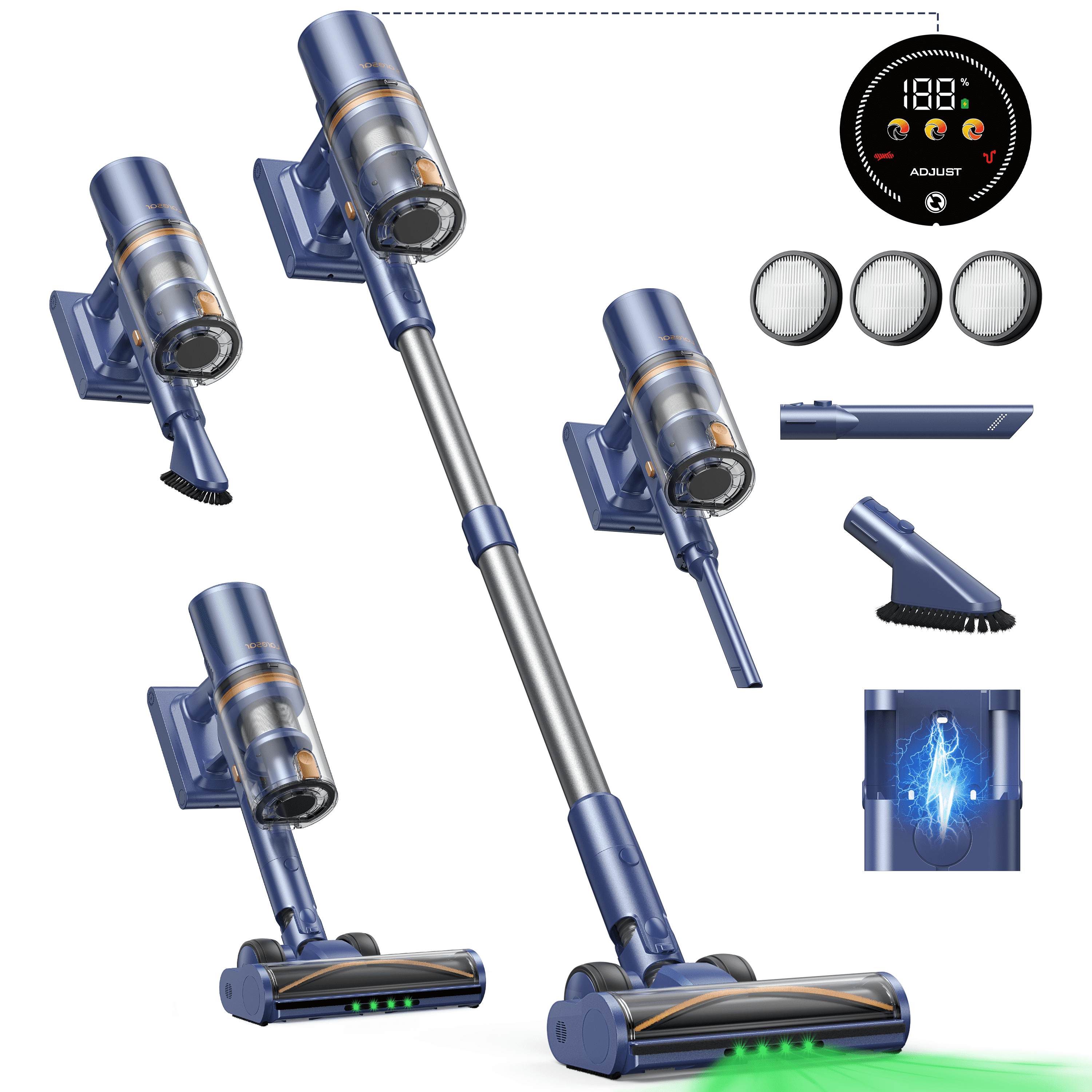 Laresar V11 Cordless Stick Vacuum Cleaner 650W 75Kpa Strong Suction, 90Mins Runtime Long-Lasting Battery for Carpet Pet Hair Large Home
