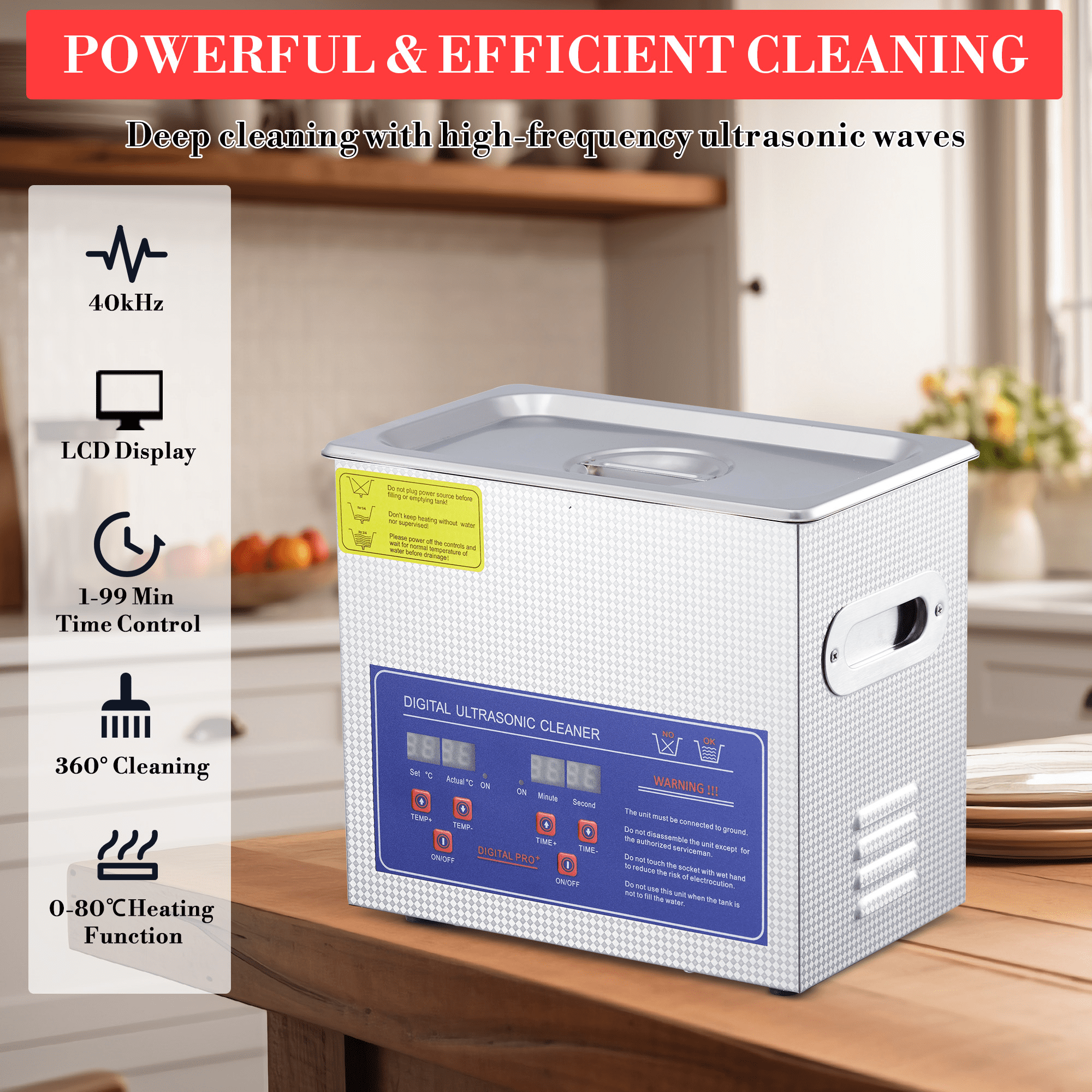 Kojooin 3l Digital Ultrasonic Cleaner with Heating Function | 40khz & 120w Cleaning System | Timer Control, Suitable for Jewelry, Eyeglasses, and Watches
