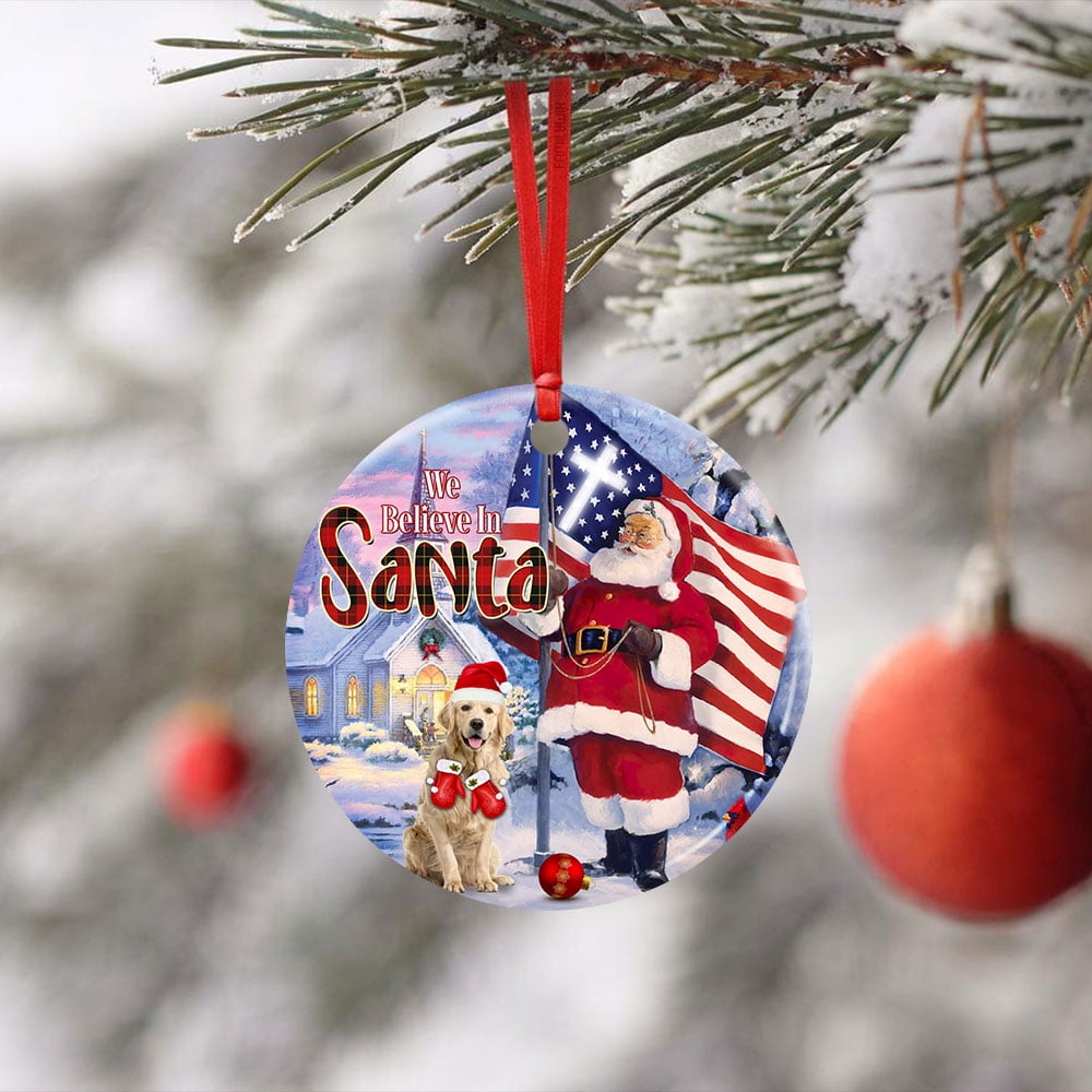 Ceramic Christmas Tree Ornaments, Christmas Golden Retriever Hanging Ornament With Ribbon