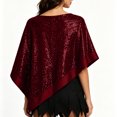 thumbnail image 6 of Fewfanhot Sequin Satin Trim Triangle Poncho Shawl, Sparkly Loose Cape Wrap for Women Evening Themed Party Wedding, 6 of 7