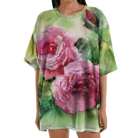 

Womens Tops Corset Tops for Women Women s Short Sleeves Flower Printed Pattern Casual Short Sleeve Tops Blouse White Long Sleeve Shirts for Women on Clearance Valentine Shirts for Women Green L