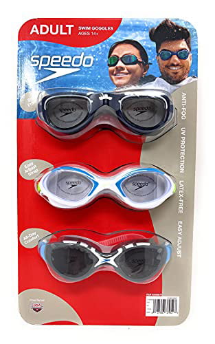 BLUE ~ ANTI FOG  NEW IN SEALED PACK SPEEDO 3 PACK ADULT SWIMMING GOGGLES WHITE 