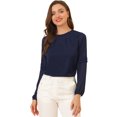 thumbnail image 1 of INSPIRE CHIC Top de la blusa de la oficina del trabajo del cuello del ojo de la cerradura de las mangas largas semi transparentes de la gasa elegante de las mujeres Azul oscuro XS, 1 of 6