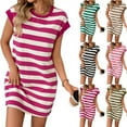 thumbnail image 2 of Women's Round Neck Short Sleeve Striped Short Skirt Pocket Casual Dress, 2 of 5