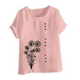 thumbnail image 4 of iHengLiXing Plus Size Womens Tops Dressy Casual Women Casual And Linen Round-Neck Top Printed Short Sleeve Button T-shirt Blouse Pink XXXXL, 4 of 4