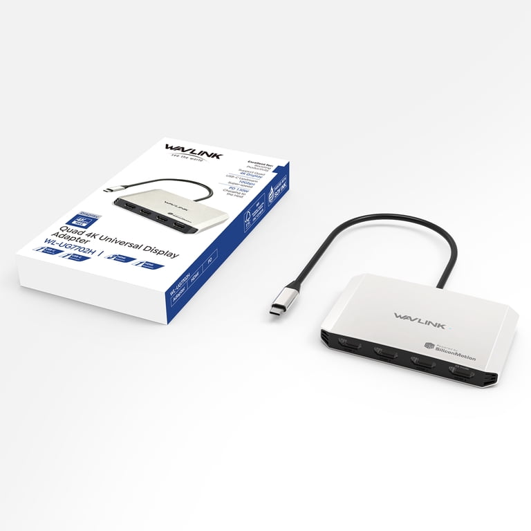 WAVLINK Quad HDMI USB Adapter, USB-C to Quad 4K HDMI Adapter with