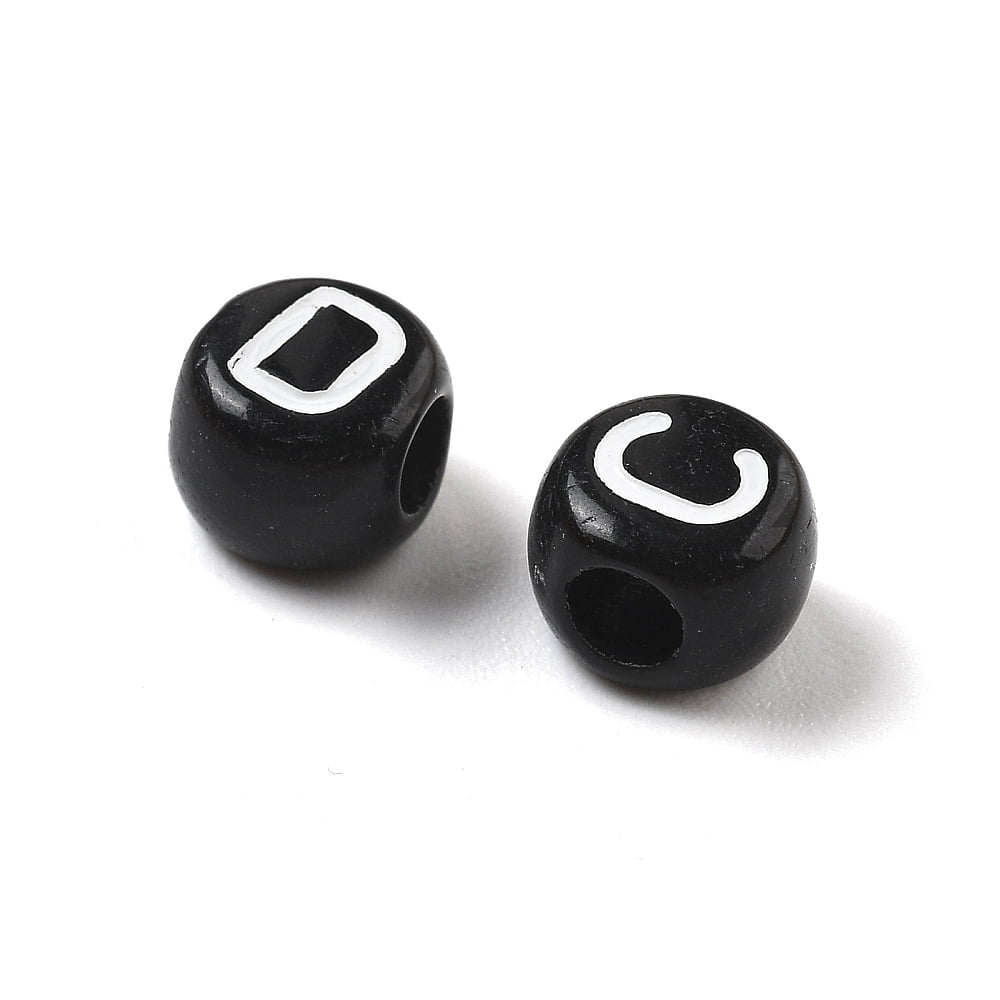 Opaque Acrylic Beads Large Hole Beads Square with Letter A~Z Black 6x5mm Hole: 3mm about 3700pcs DIY
