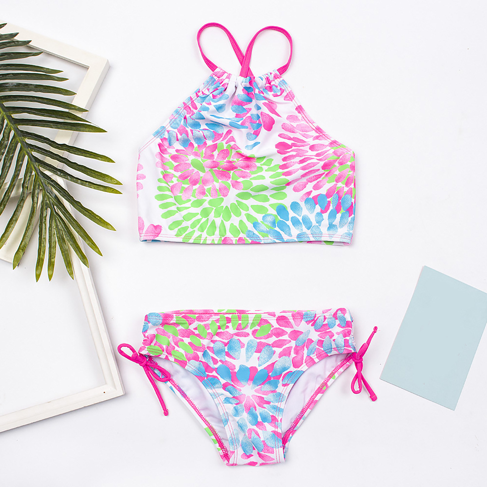 Roxy 1 Pièces Ensemble De Maillot De Bain Bikini Triangle Happy Tropical. Fille Blanc