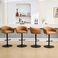 thumbnail image 3 of FIRAVOE Bar Stools Set of 4 (19.7" Large Base) Swivel Bar Stools with Back & Arms (24"-34" Height) Adjustable Faux Leather Barstools Bar Chairs for Kitchen Island, Caramel Brown, 3 of 10