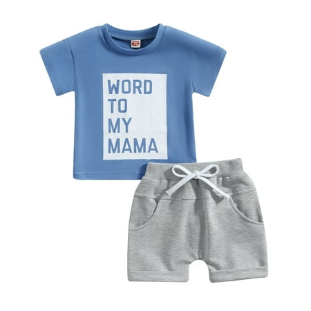 

Toddler Baby Boy Summer Clothes 6M 12M 18M 24M 3Y Mamas Little Boy Short Sleeve T Shirt Tops Infant Rolled Drawstring Shorts Set