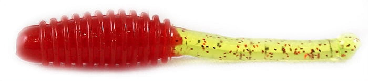 (3 pack) Creme 1.5" Grub Fishing Lure. Ringed Stinger Shad. Chartreuse & Red Color. Soft Plastic Grub.