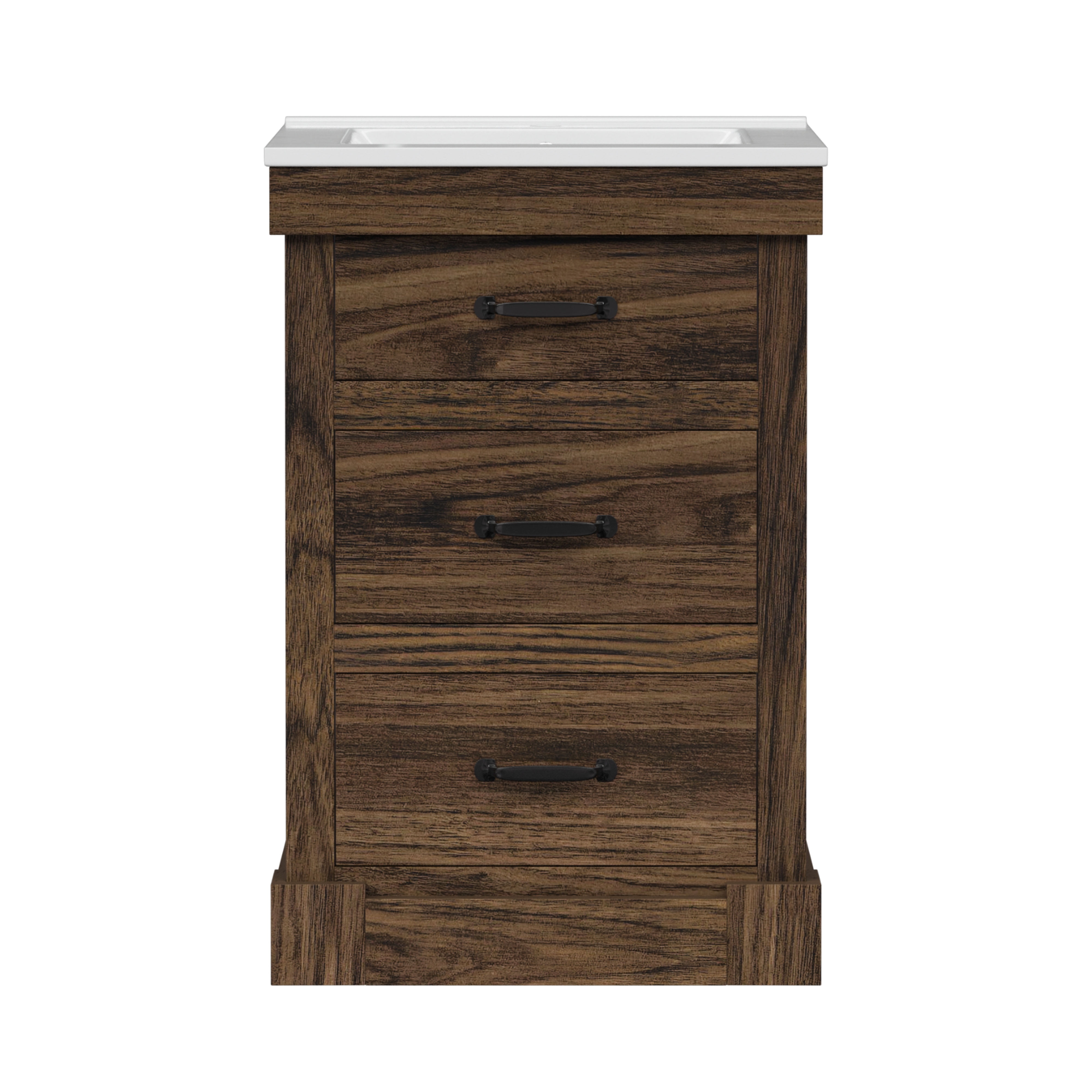 Teamson Home Donovan 24" Single Bathroom Vanity with Integrated Square Sink and Two Drawers, Walnut