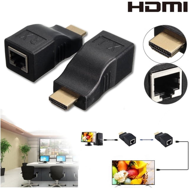 KSRplayer 2 Pzas Repetidor HDMI, Extensor de Cable de Red HDMI a RJ45 por Cat 5e / 6 1080p hasta 30M Extensor Repetidor para HDTV HDPC PS4 STB 4K 2K