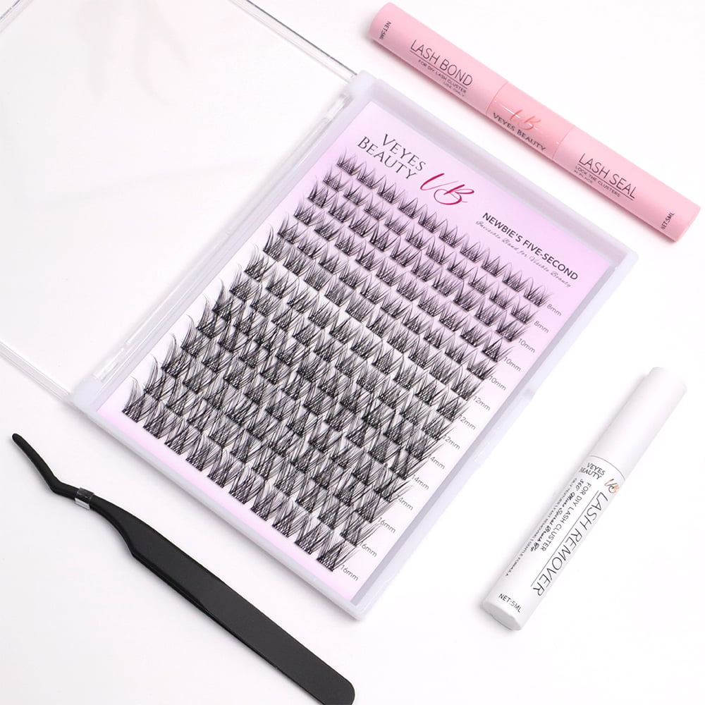 Veyesbeauty LuxeBold Cluster Black Color Lash Kit Bond & Seal Reusable Self Application at Home