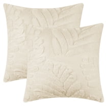 Unique Bargains Basho Leaf Pattern Cushion Covers Solid Fluffy Plush Pillow Covers 2 Pcs Beige 18" x 18"